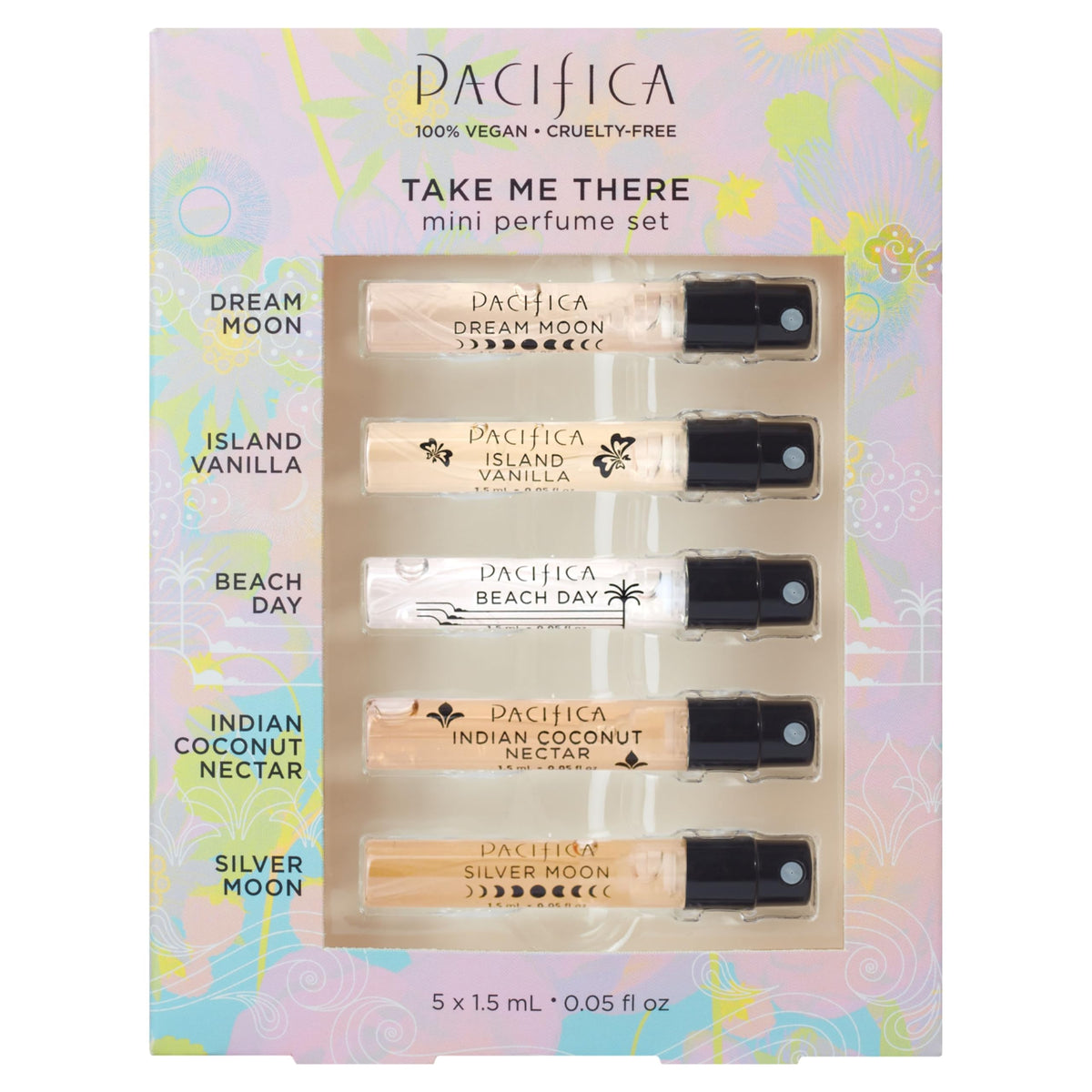 Pacifica Take Me There Spray Perfume Trial Set front view with five bottles