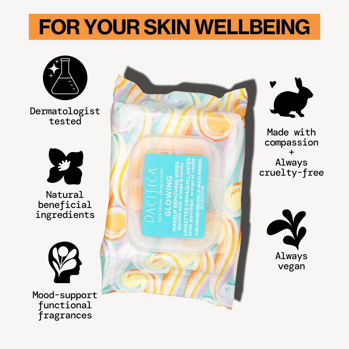 Pacifica Vegan Face Cleansing Wipes on a bathroom counter