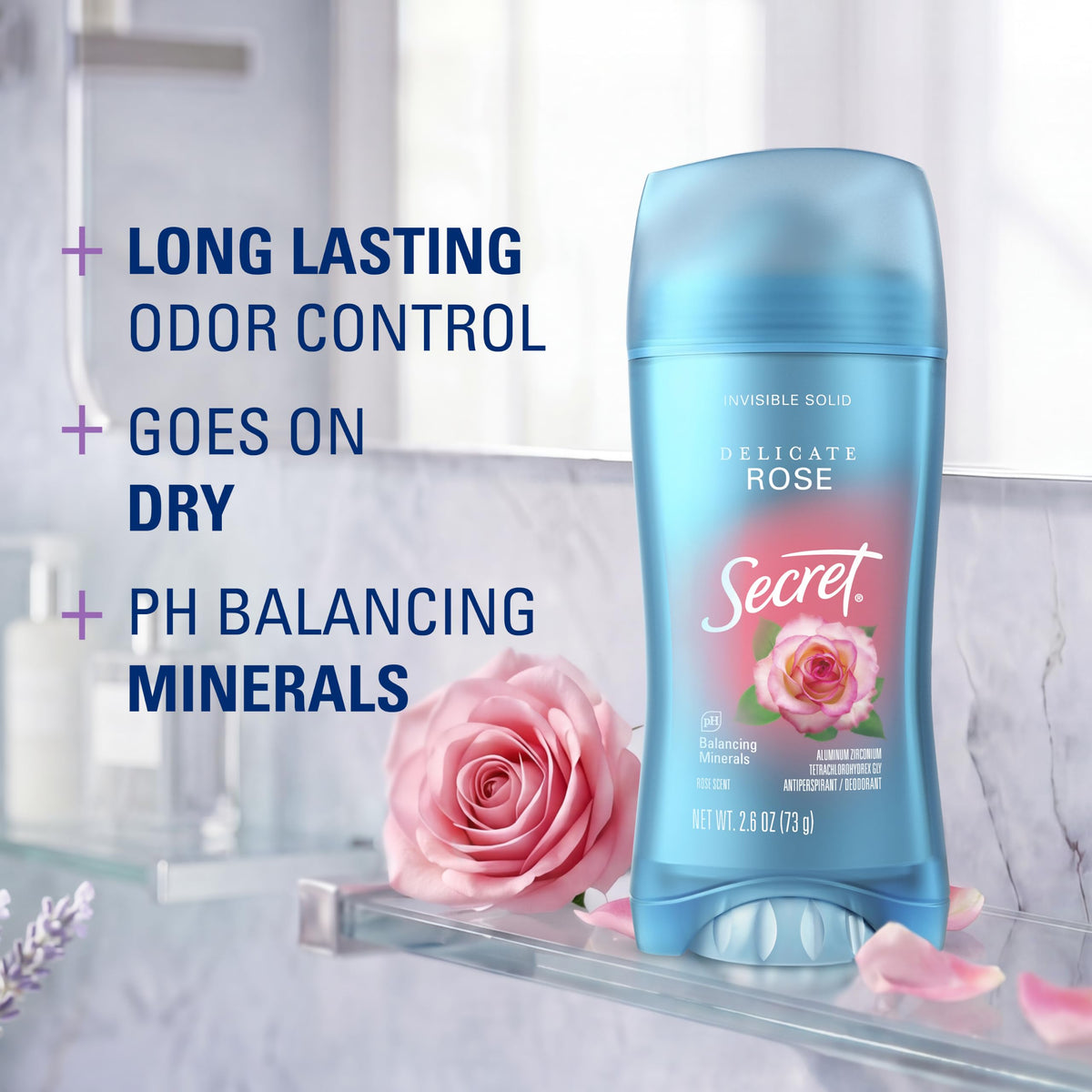Pack of 3 Secret Antiperspirant Deodorant with delicate rose scent