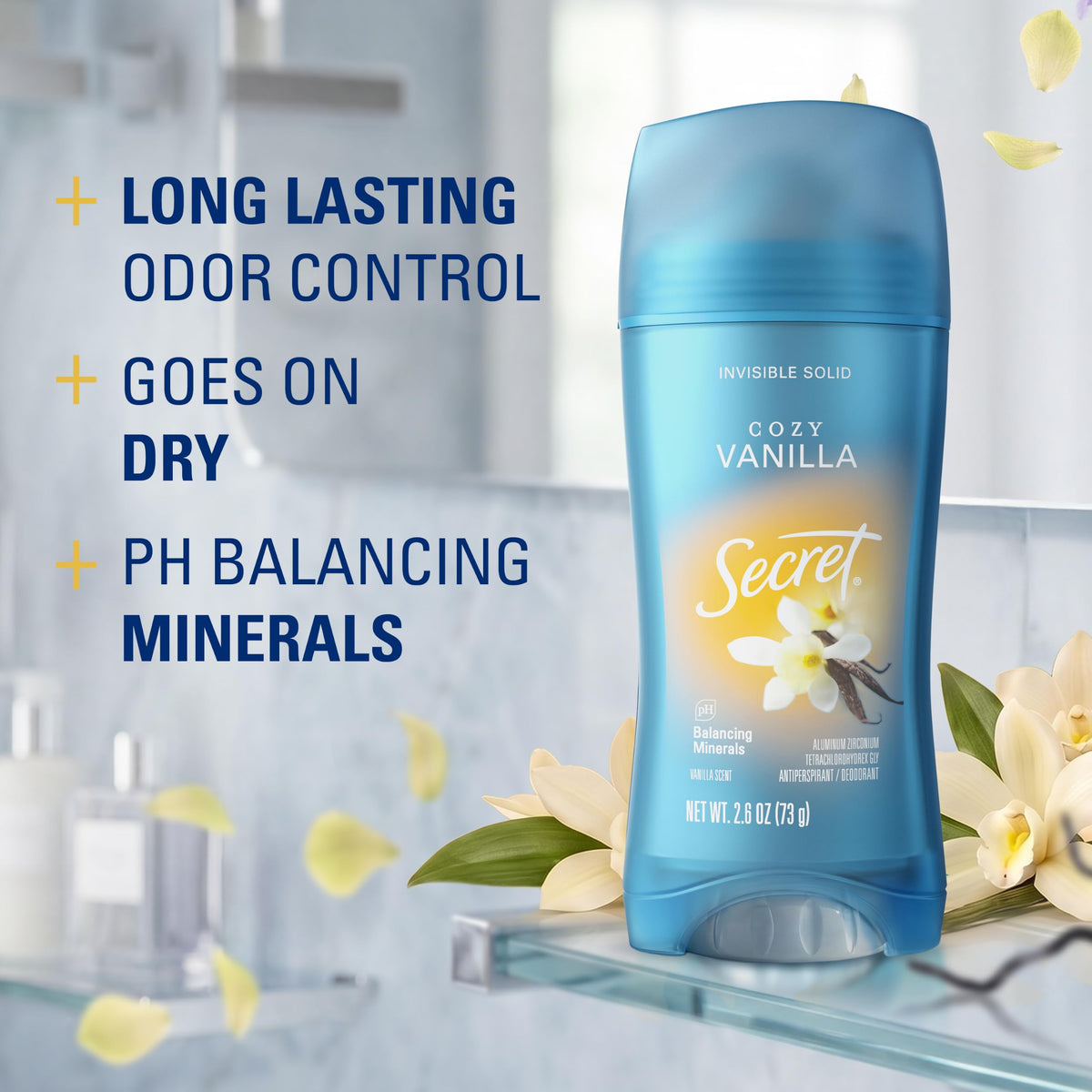 Pack of 3 Secret Antiperspirant Deodorants with Cozy Vanilla scent