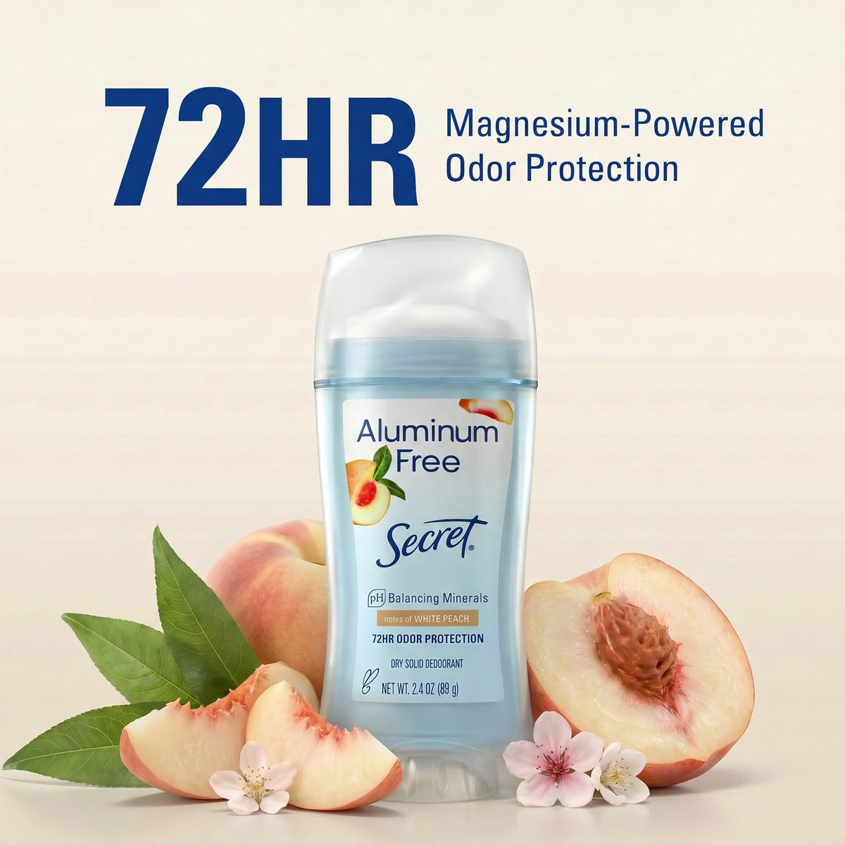 Pack of three Secret Aluminum Free Deodorants on a bathroom counter