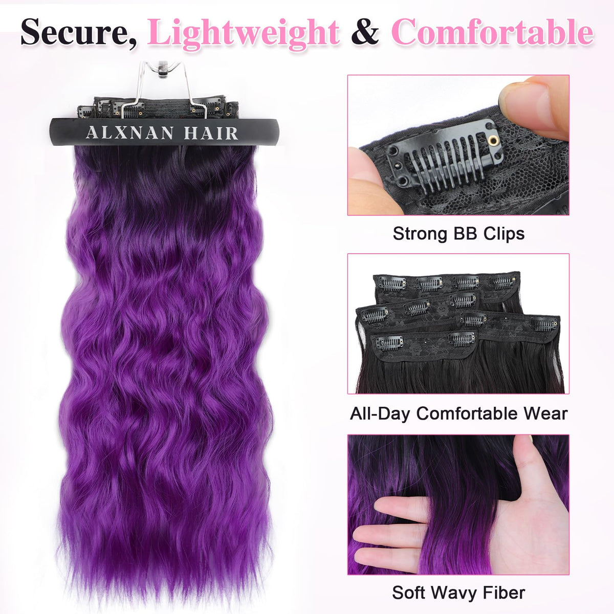 Packaging of ALXNAN Long Wavy Clip in Hair Extensions