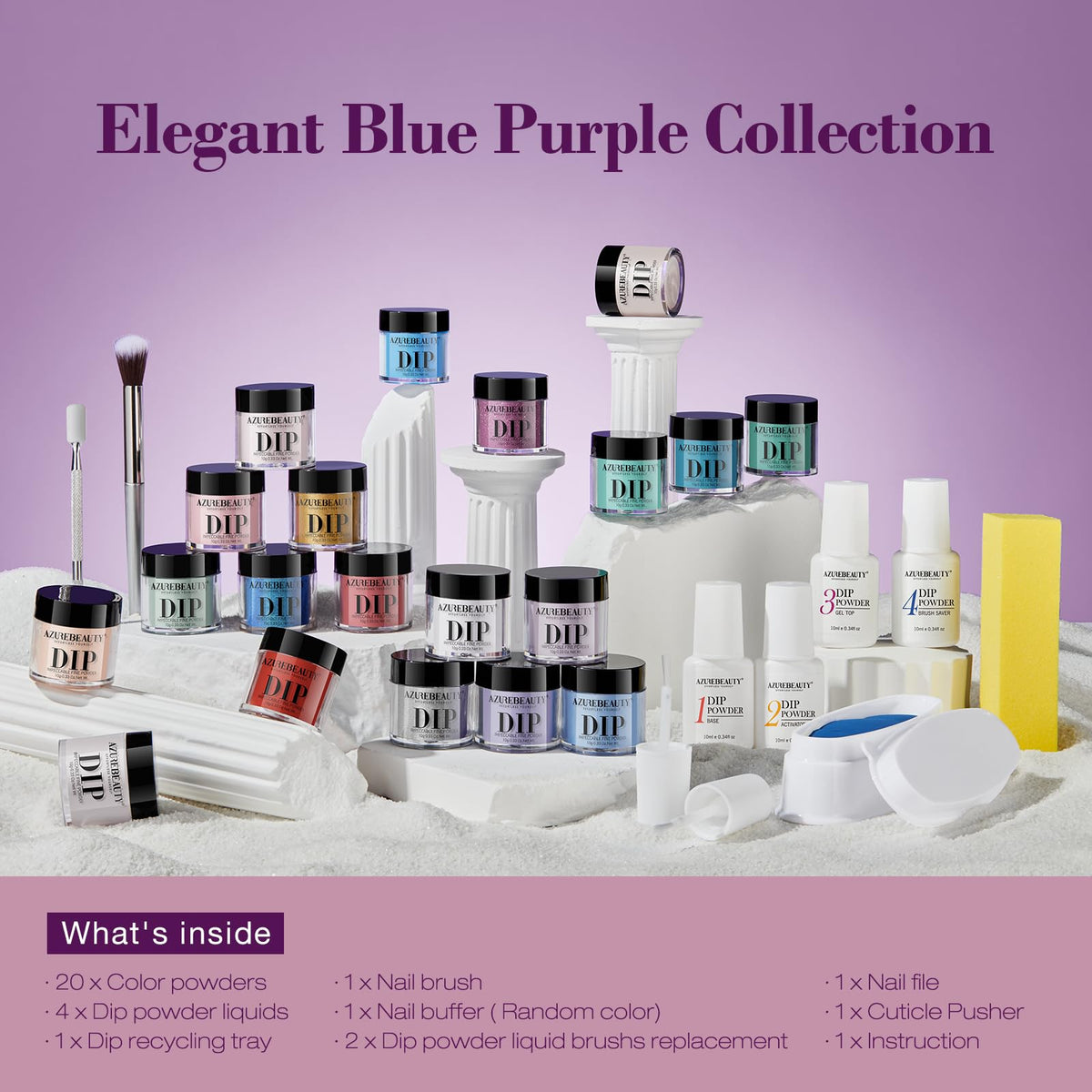 Packaging of AZUREBEAUTY 31Pcs Dip Nails Powder Starter Kit