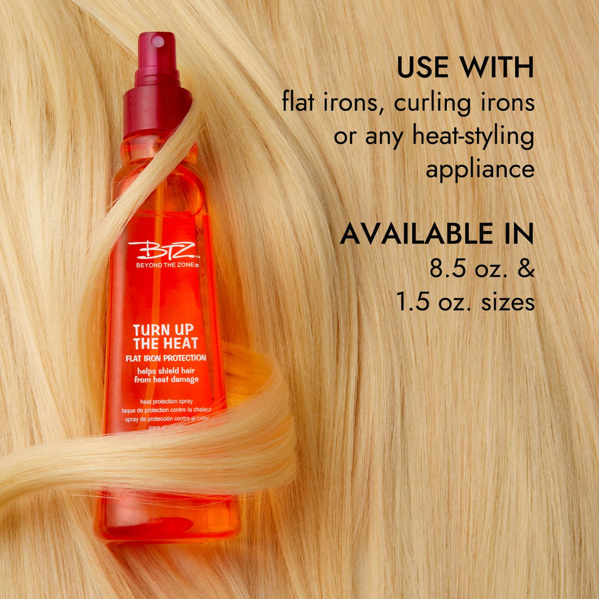Packaging of Beyond the Zone Turn Up The Heat Protection Spray on a countertop