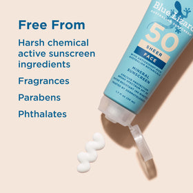 Packaging of BLUE LIZARD Sheer Face Mineral SPF 50 Sunscreen