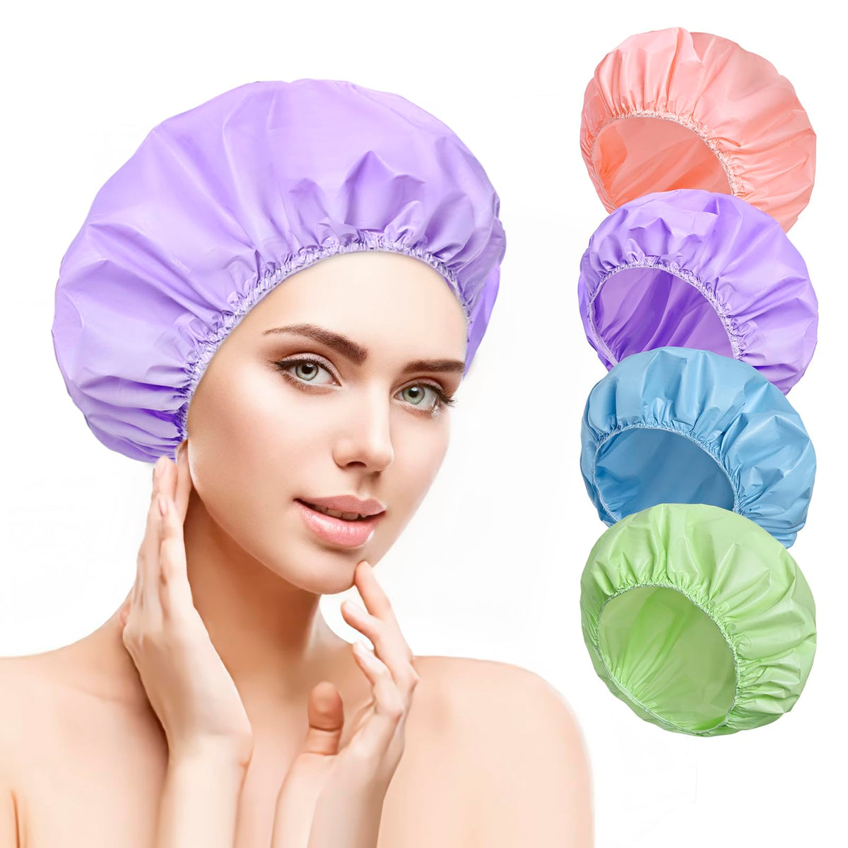 Packaging of CHFONG 12 PCS reusable waterproof shower caps