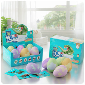Packaging of Dan&Darci Dino Egg Bath Bombs showing product details