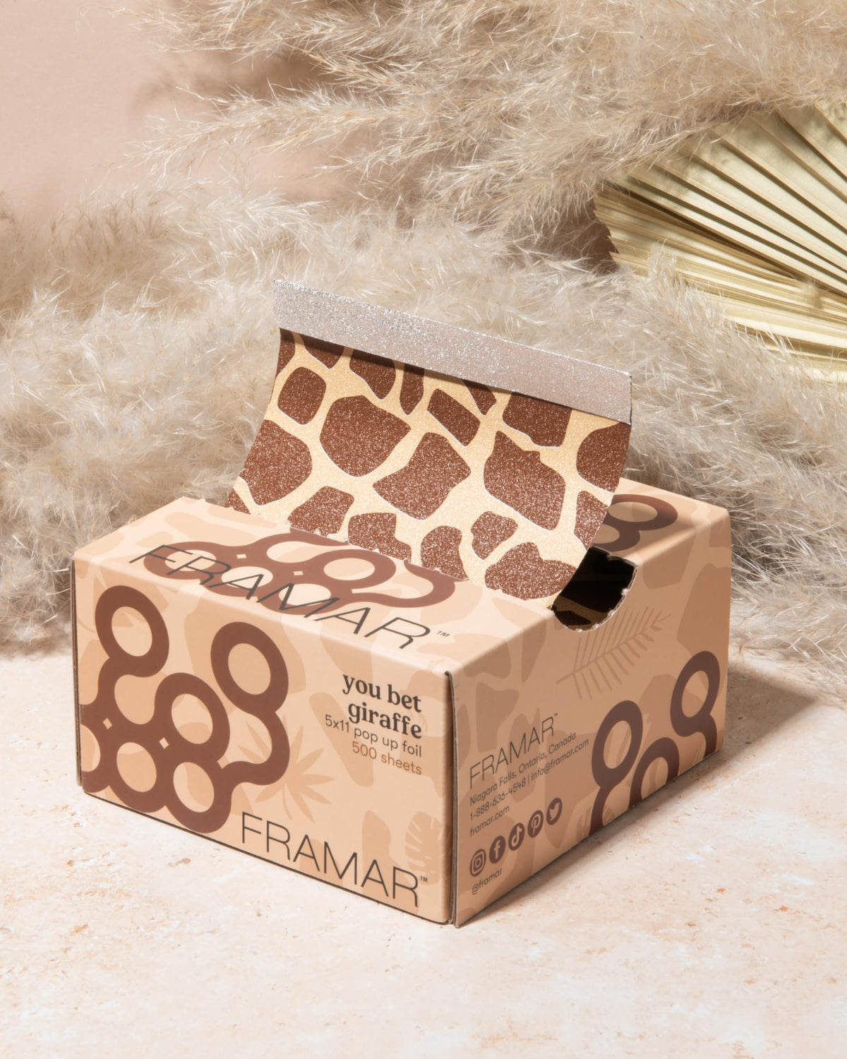 Packaging of FRAMAR Giraffe Hair Foils showing dimensions