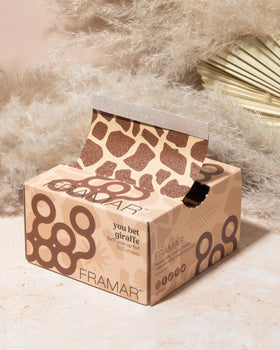 Packaging of FRAMAR Giraffe Hair Foils showing dimensions