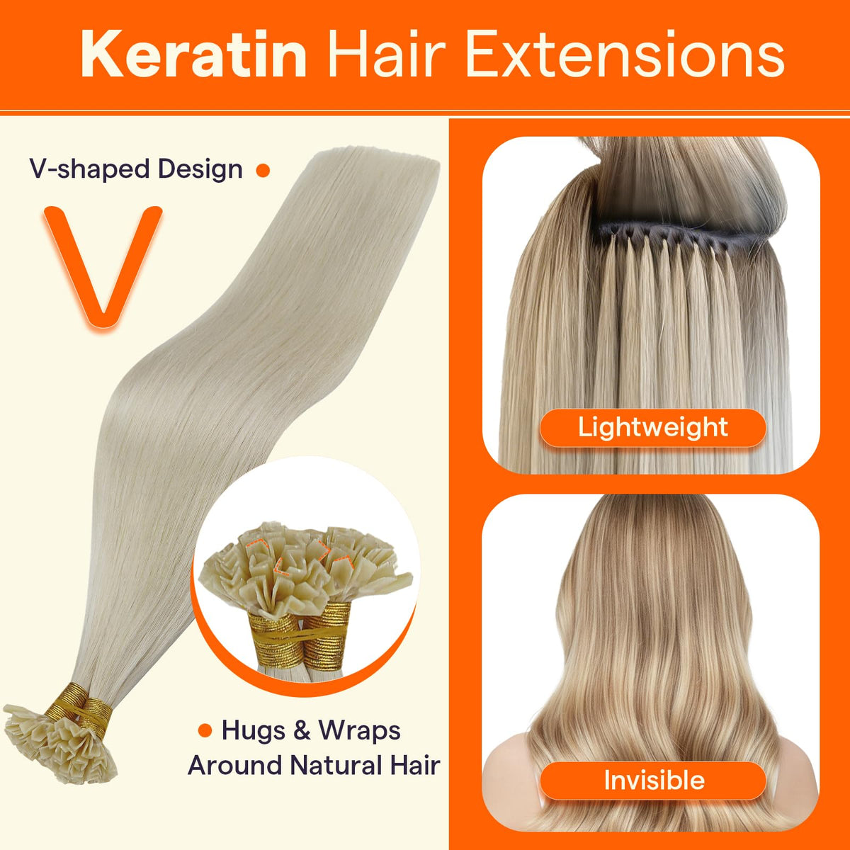 Packaging of Full Shine K Tip Hair Extensions