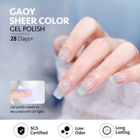 Packaging of GAOY Jelly Blue Gel Nail Polish Set with six 6.5ml bottles