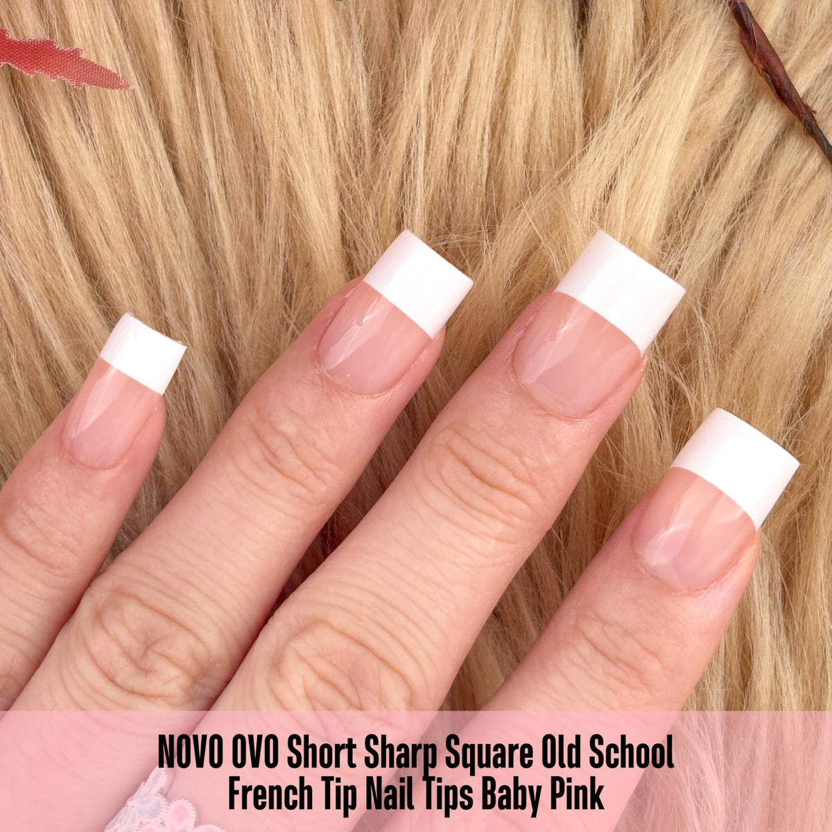 Packaging of NOVO OVO Baby Pink Short Square Nail Tips