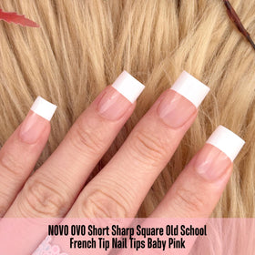 Packaging of NOVO OVO Baby Pink Short Square Nail Tips