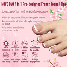 Packaging of NOVO OVO Fake Toe Nail Tips showing 360 pieces