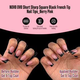 Packaging of NOVO OVO Short Sharp Square Black French Tip Nail Tips