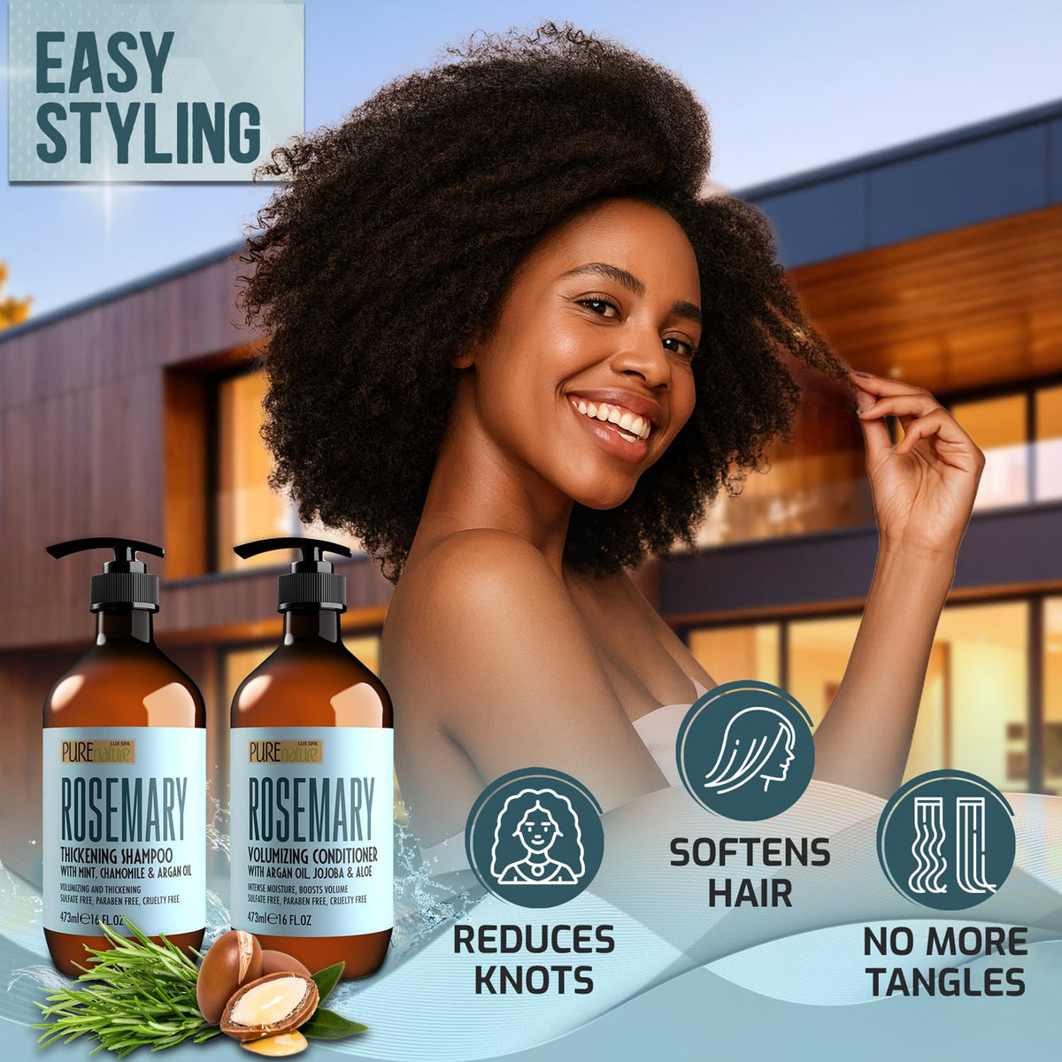 Packaging of PURE NATURE LUX SPA Rosemary Shampoo and Conditioner Set