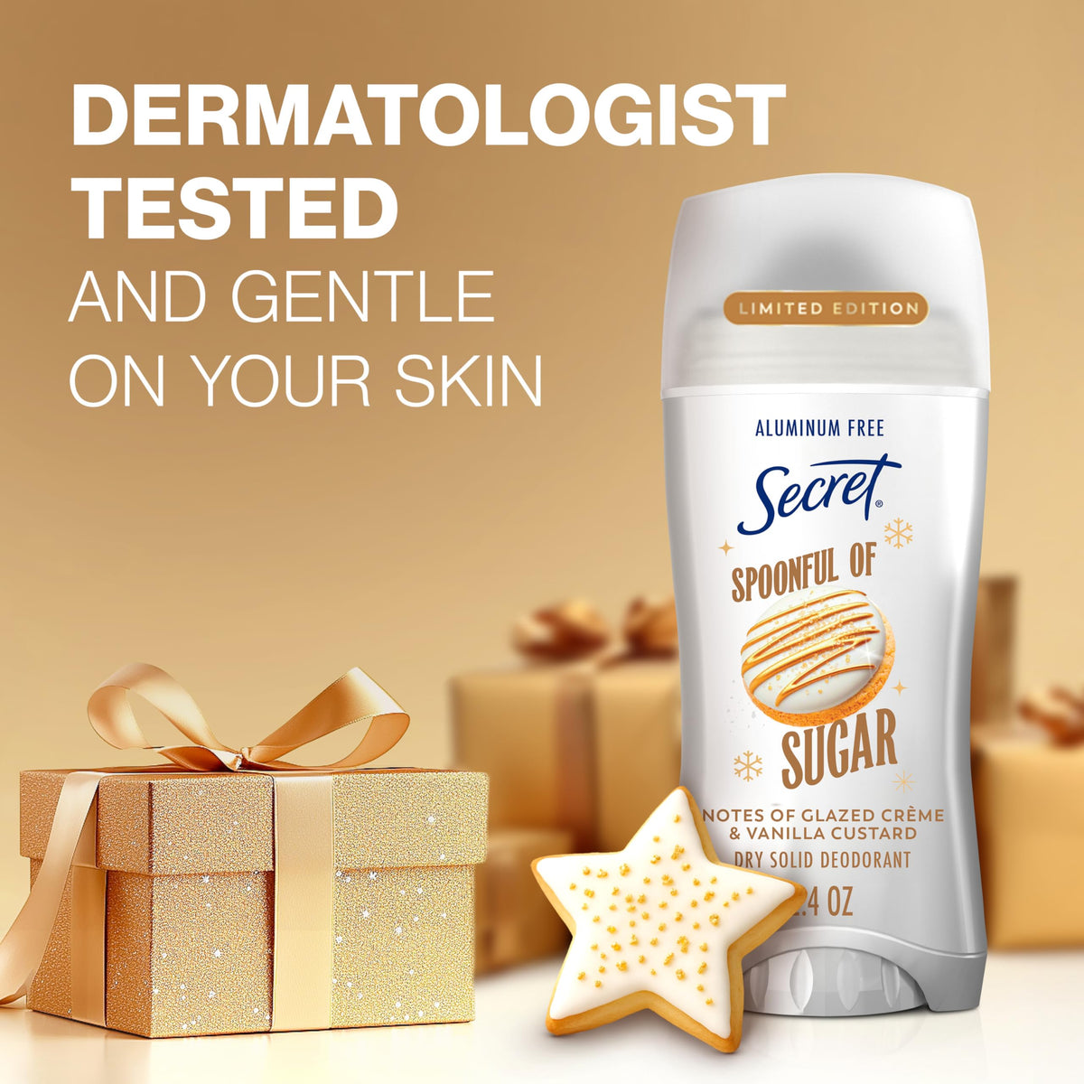Packaging of Secret Holiday Aluminum Free Deodorant