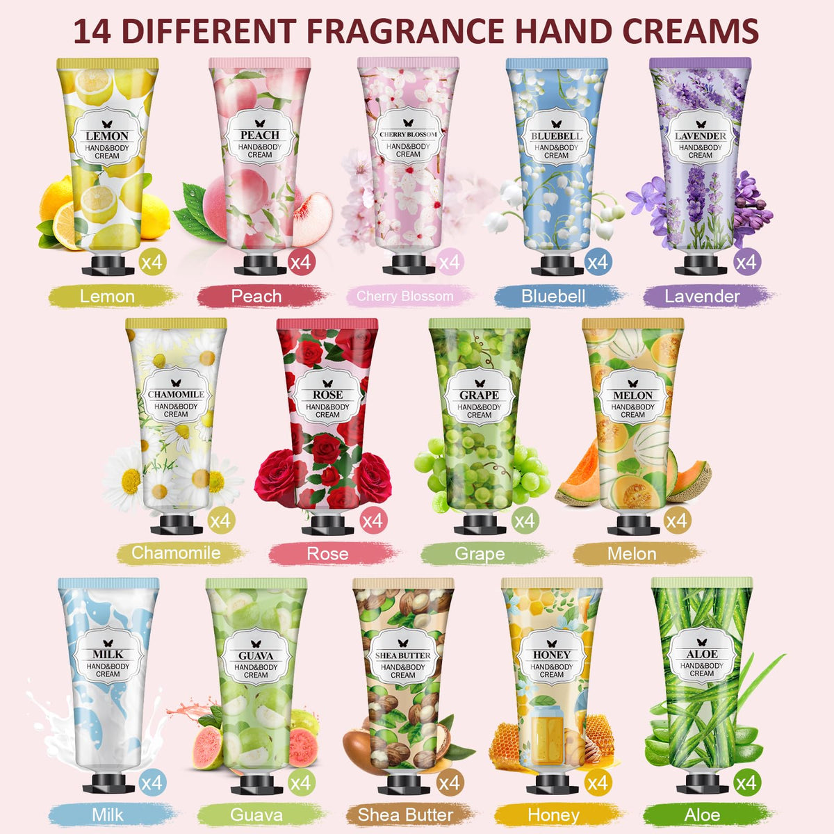 Packaging of VESPRO hand cream gift set with 14 fragrances