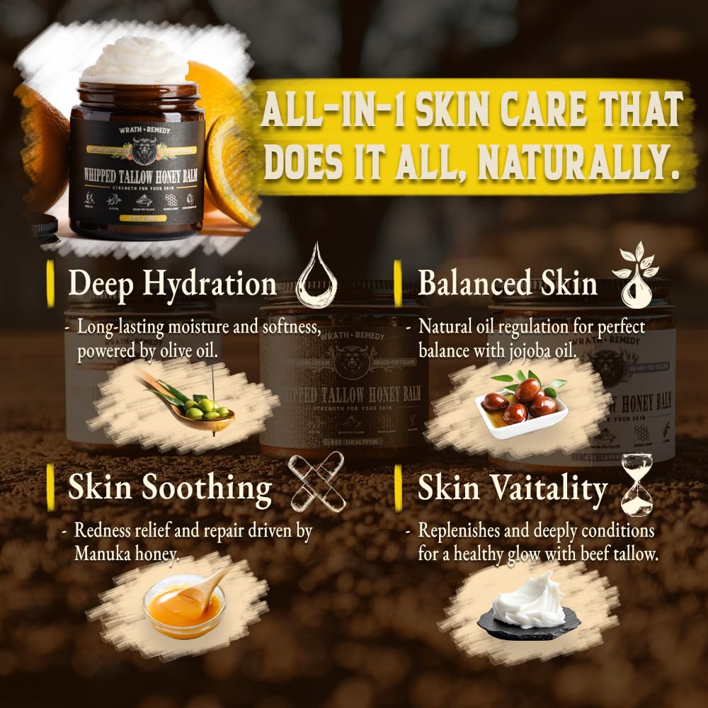 Packaging of Wrath & Remedy Organic Beef Tallow Honey Balm
