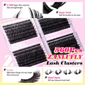 Packaging of zanlufly Lash Clusters 560Pcs with product details