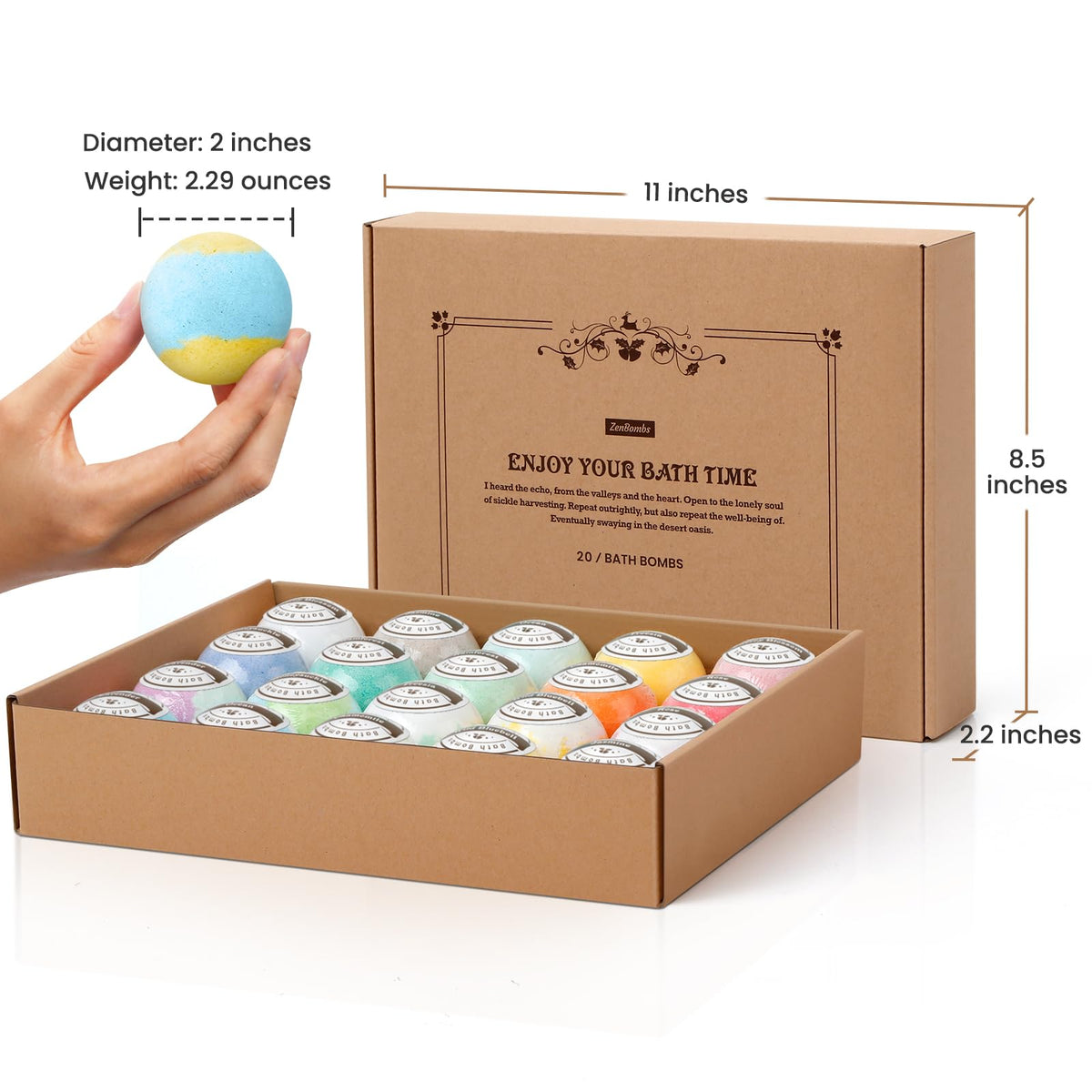 Packaging of ZenBombs Bath Bombs Set in an elegant box