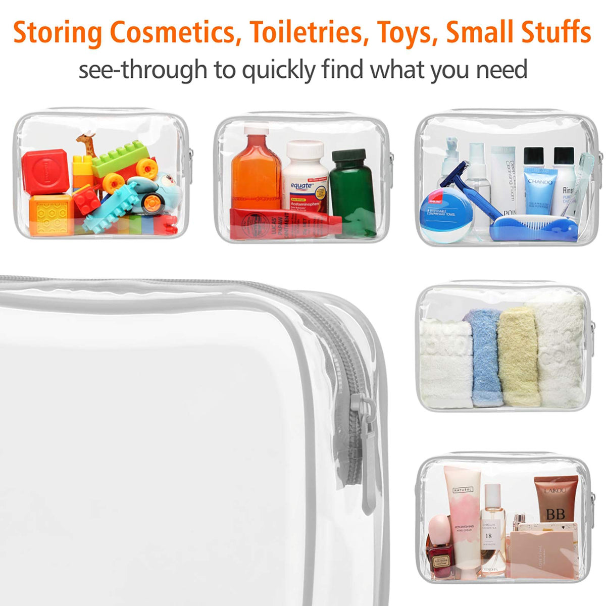PACKISM Clear Makeup Bag on a travel suitcase