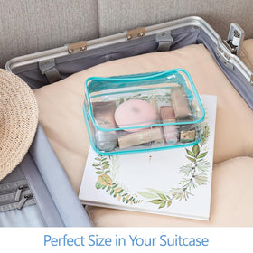 PACKISM Clear Makeup Bag placed in carry-on luggage