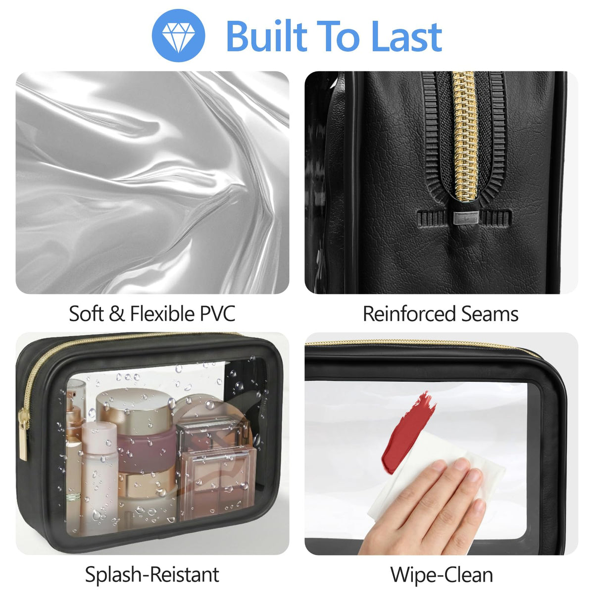 PACKISM Clear Makeup Bag showing packed travel essentials