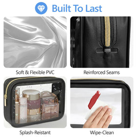 PACKISM Clear Makeup Bag showing packed travel essentials