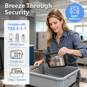 PACKISM Clear Makeup Bag showing TSA-approved size and features
