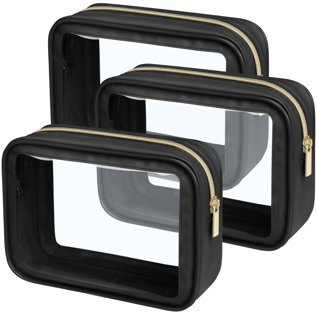 PACKISM Clear Makeup Bag Travel set of three bags front view