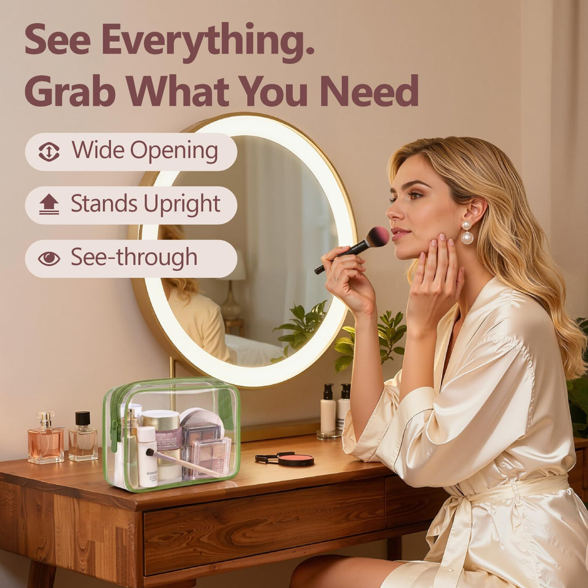 PACKISM TSA Approved Clear Makeup Bag in travel setting