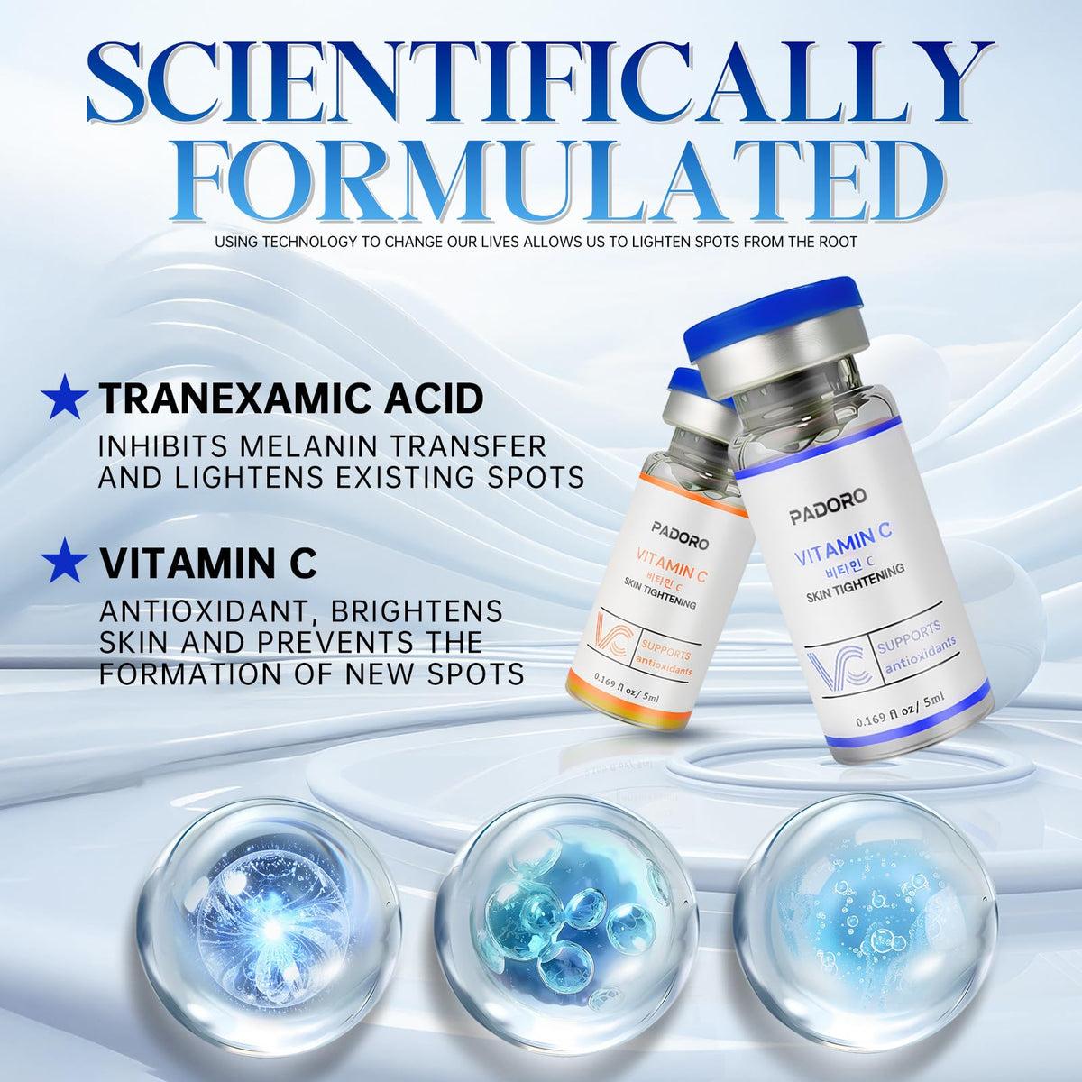 Padoro Tranexamic Acid Serum dropper close-up