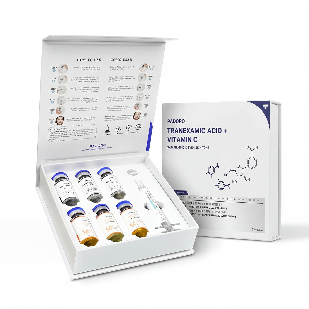 Padoro Tranexamic Acid Serum front view with packaging