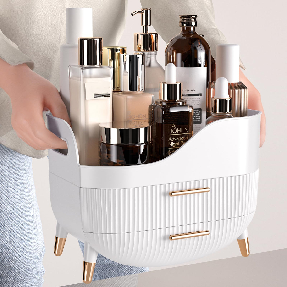 Pajiriona Makeup Organizer filled with skincare products