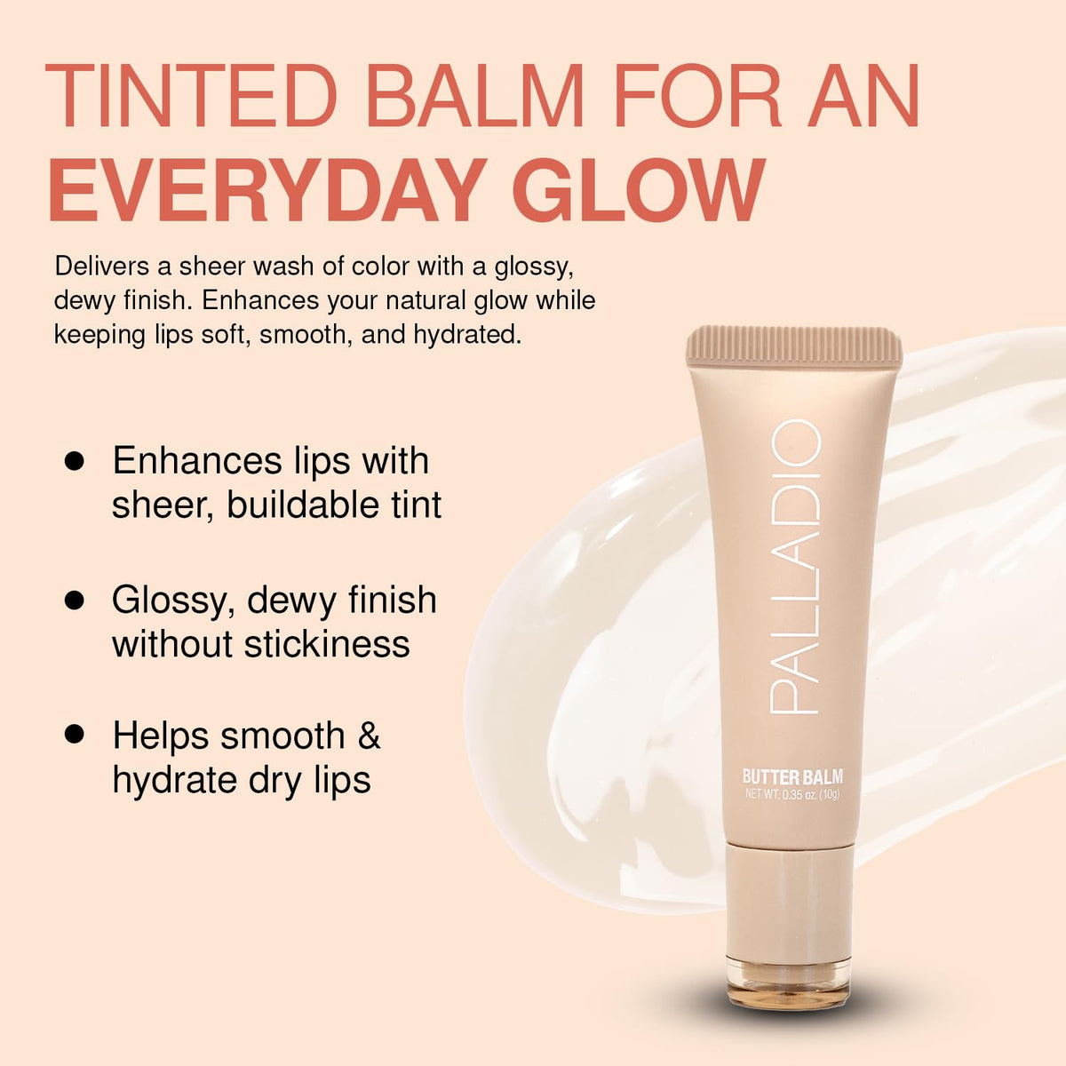 Palladio Butter Balm Hydrating Lip Balm squeeze tube with applicator
