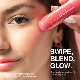 Palladio I'm Blushing Cheek and Lip Tint application on cheeks