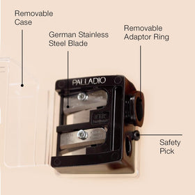 Palladio sharpener showing two openings for different pencil sizes