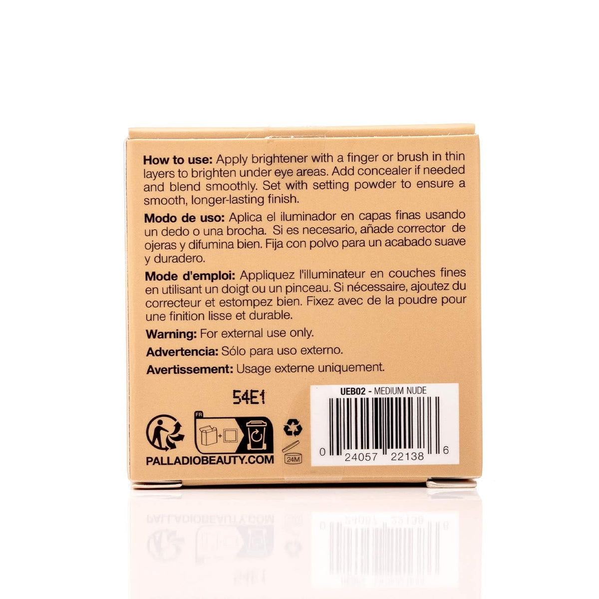 Palladio Under Eye Brightener Medium Nude with makeup tools