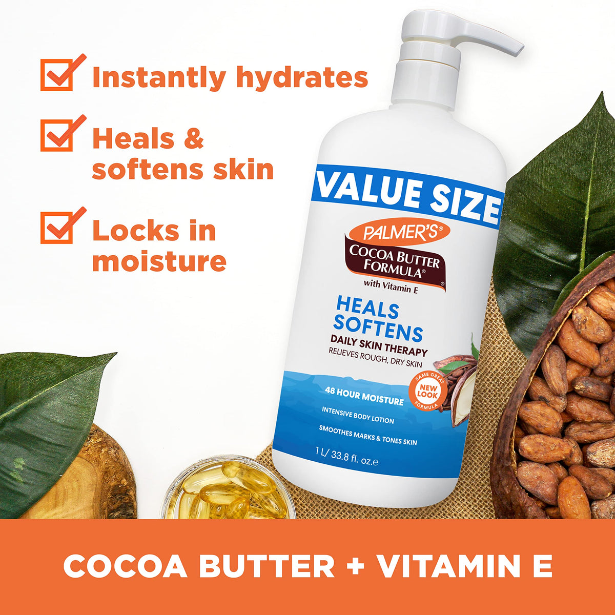 Palmer's Cocoa Butter Body Lotion back view showing ingredients