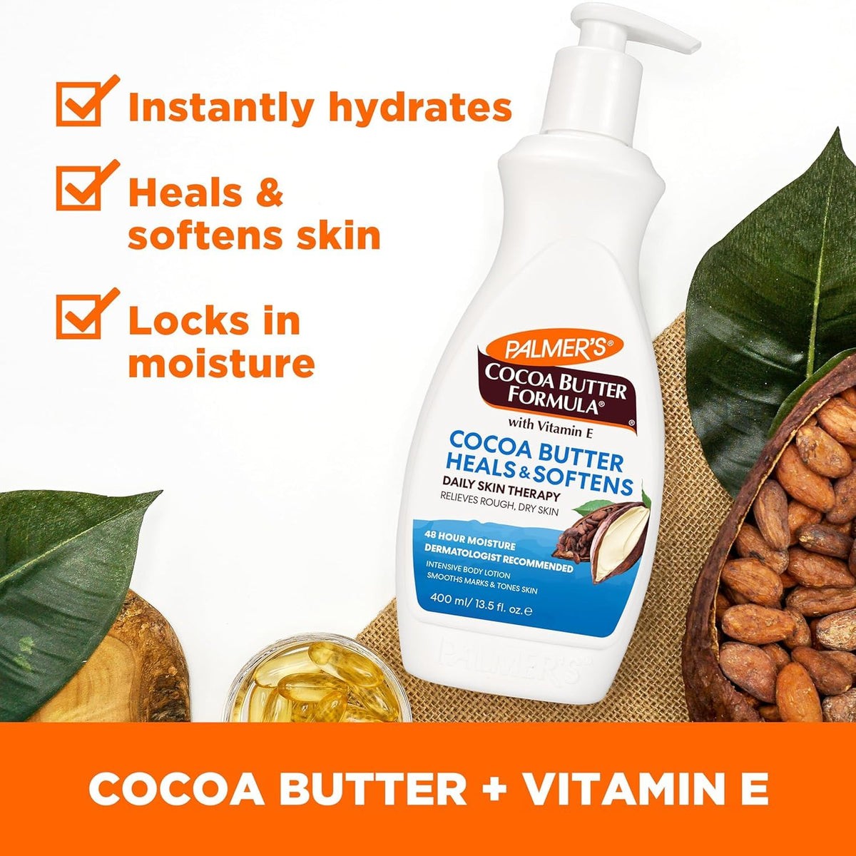 Palmer's Cocoa Butter Body Lotion side view with packaging