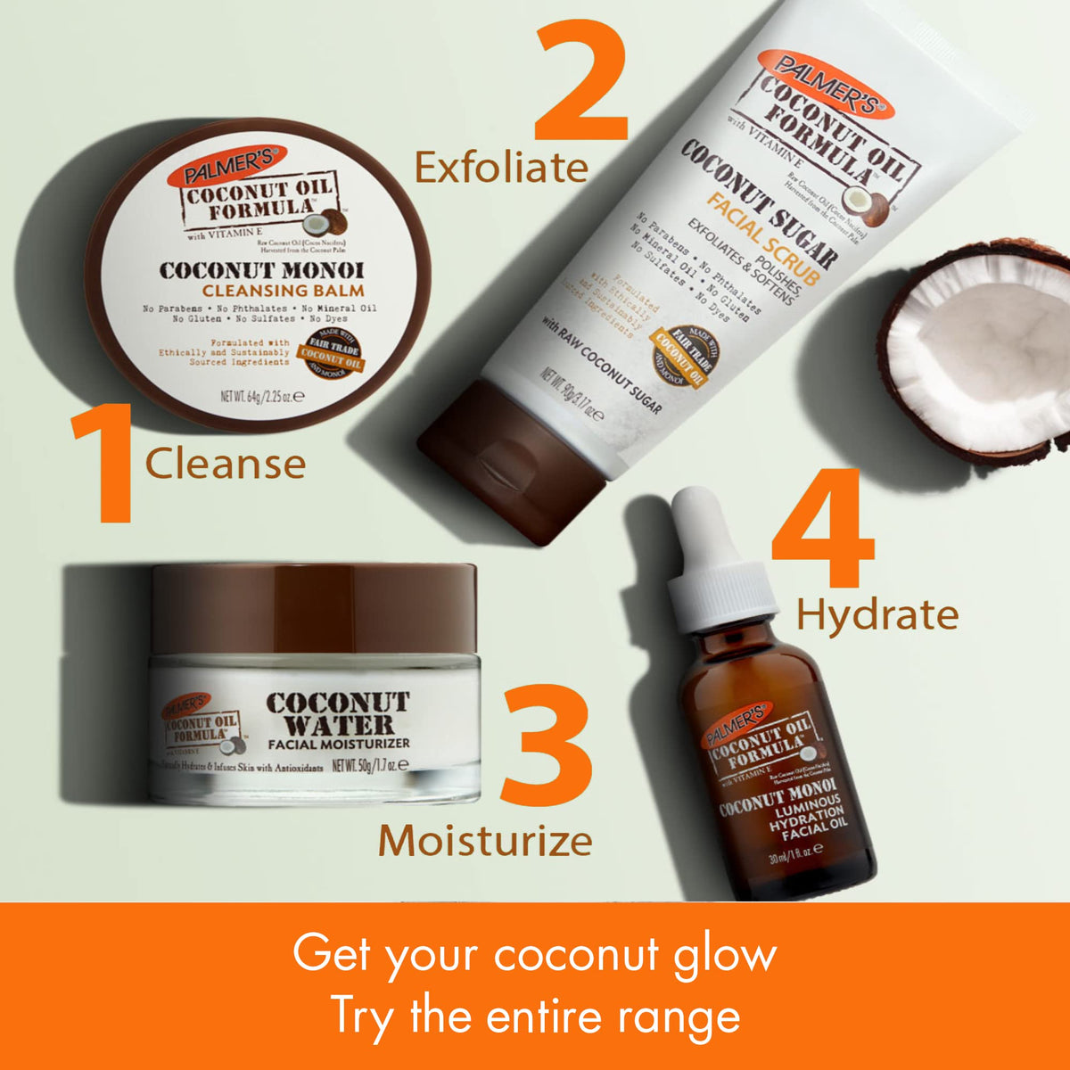 Palmer's Coconut Oil Face Care Bundle with ingredients displayed