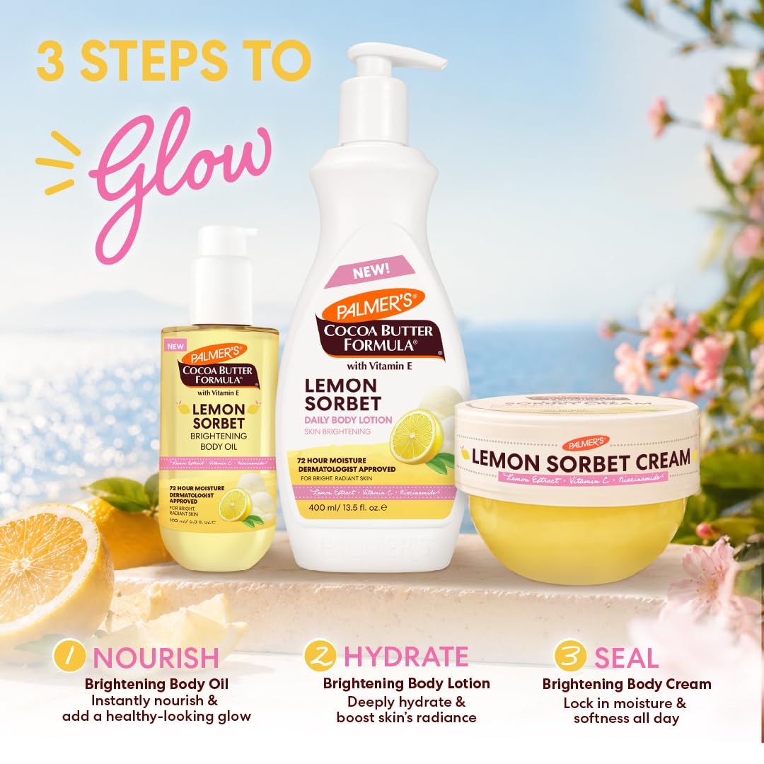 Palmer's Lemon Sorbet Brightening Whipped Body Cream with fresh lemons