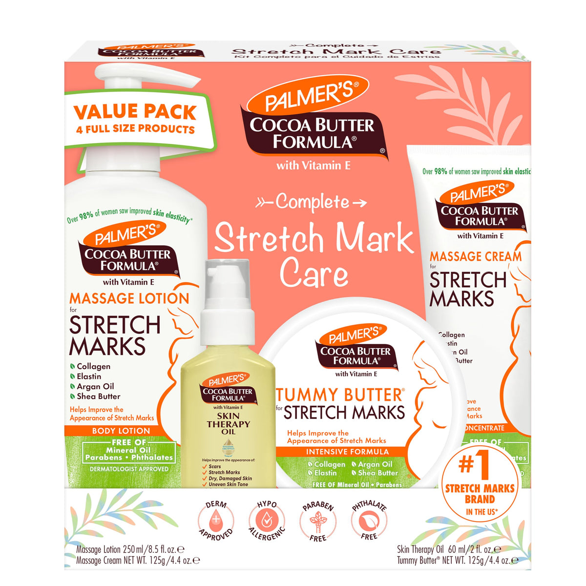 Palmer's Pregnancy Essentials Skin Care Kit front view with all four products