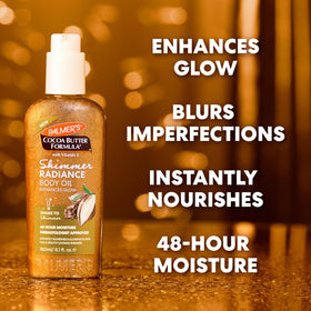 Palmer's Shimmer Body Oil back view with ingredient list