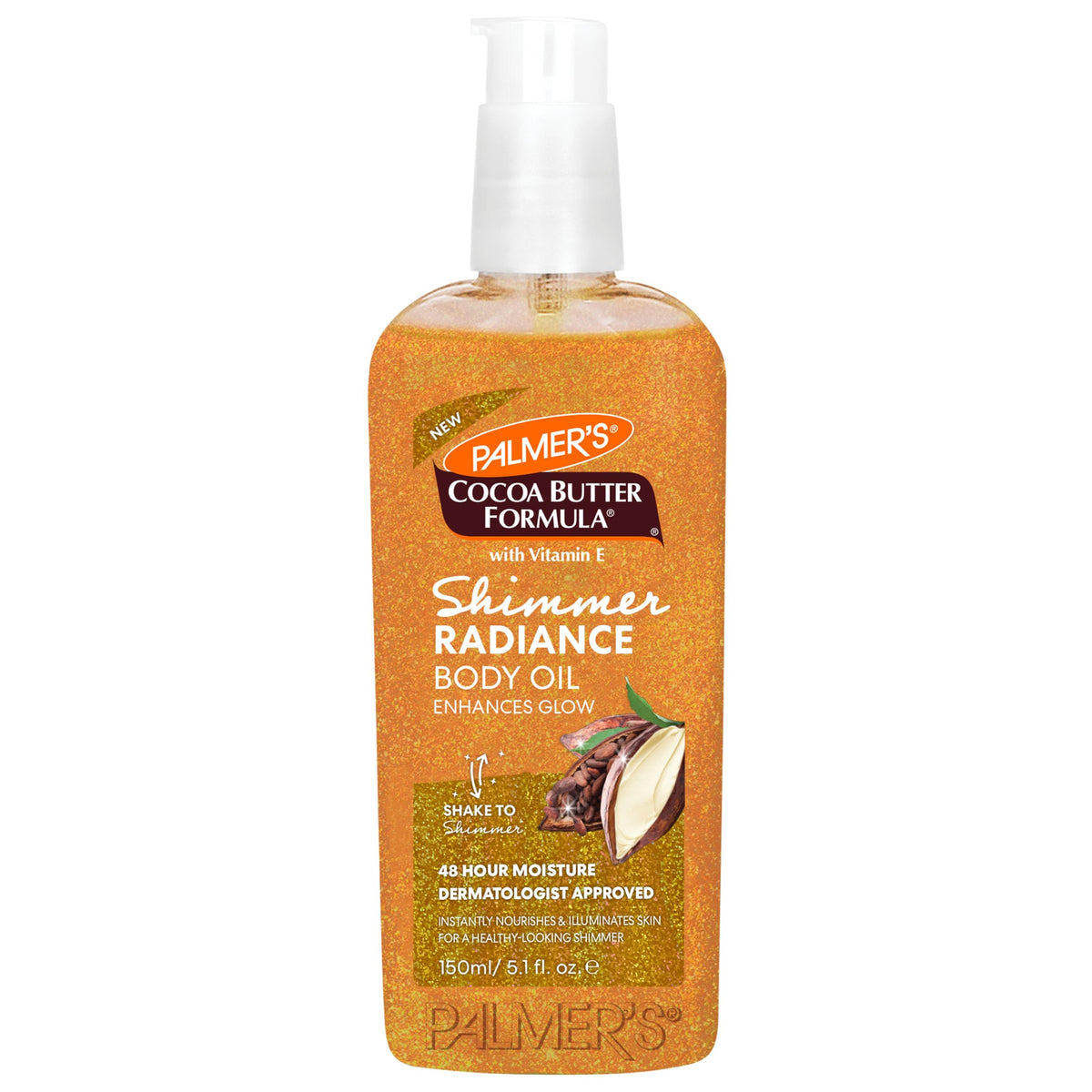Palmer's Shimmer Body Oil front view with golden shimmer