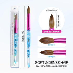 PANA Acrylic Nail Brush Size 12 side view with dimensions
