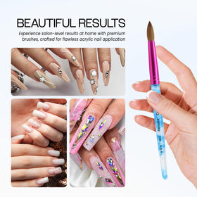 PANA Acrylic Nail Brush with blue swirl handle on a nail art table