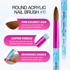 PANA acrylic nail brush with pink ferrule and white swirl blue handle