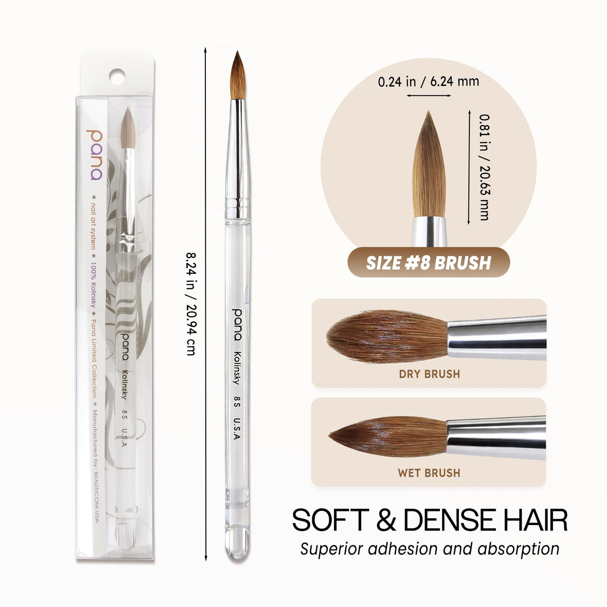 PANA Kolinsky Nail Brush overall length view